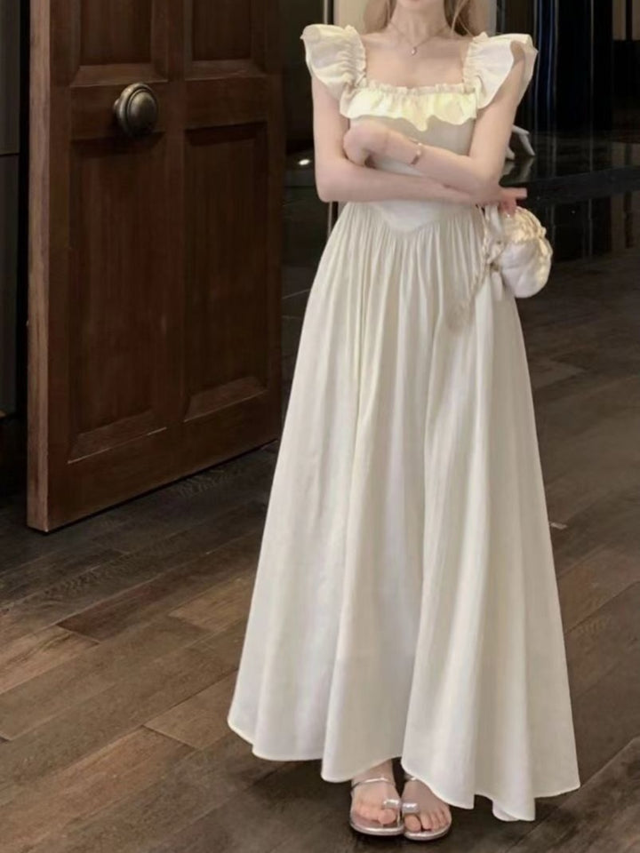 Cream Maxi Dress With Ruffle Detail