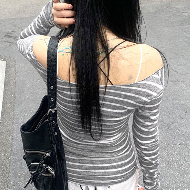 Grey One Shoulder Full Sleeves Top