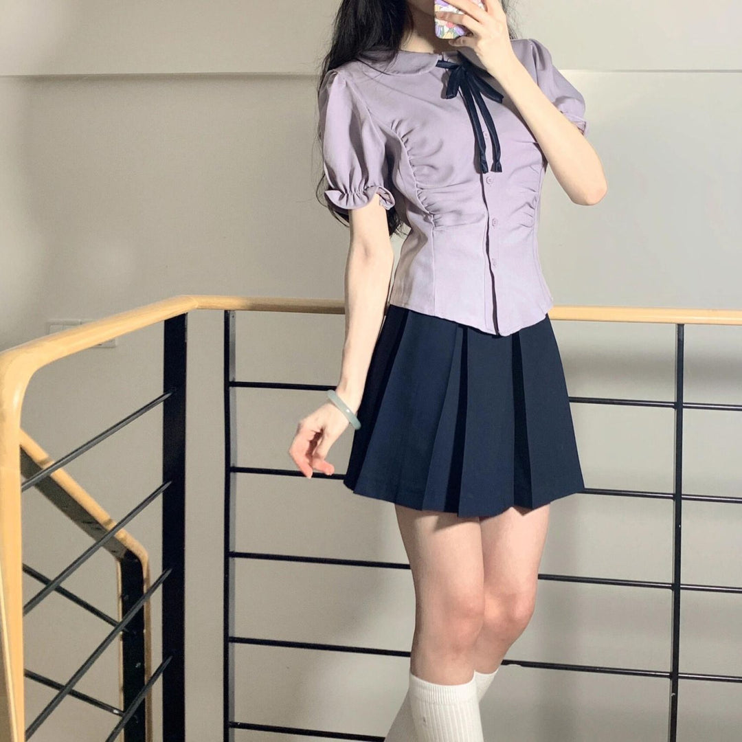 Grey Fitted Shirt With Puff Sleeves