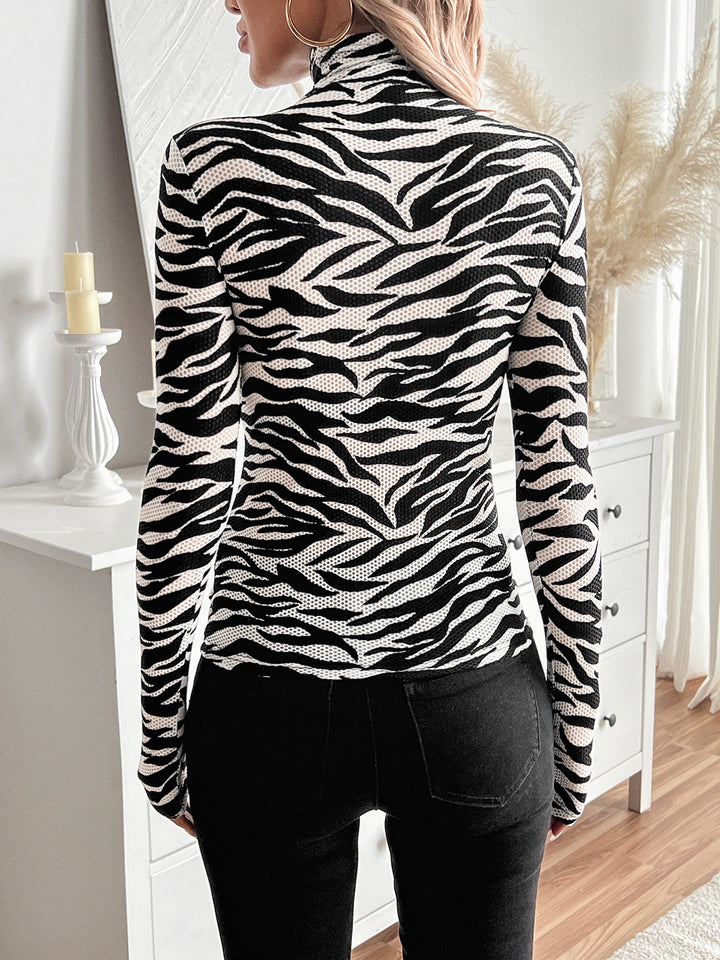 Black Printed Full Sleeve High Neck Top