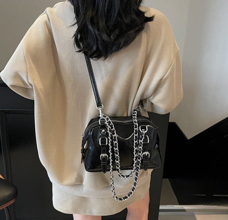 Black Buckle Charm Shoulder Bag