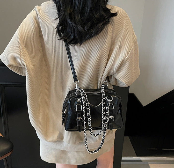 Black Buckle Charm Shoulder Bag