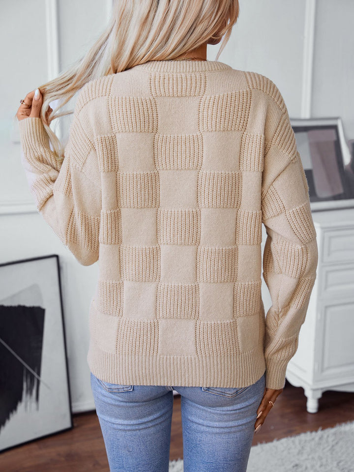 Beige Full Sleeves Textured Sweaters