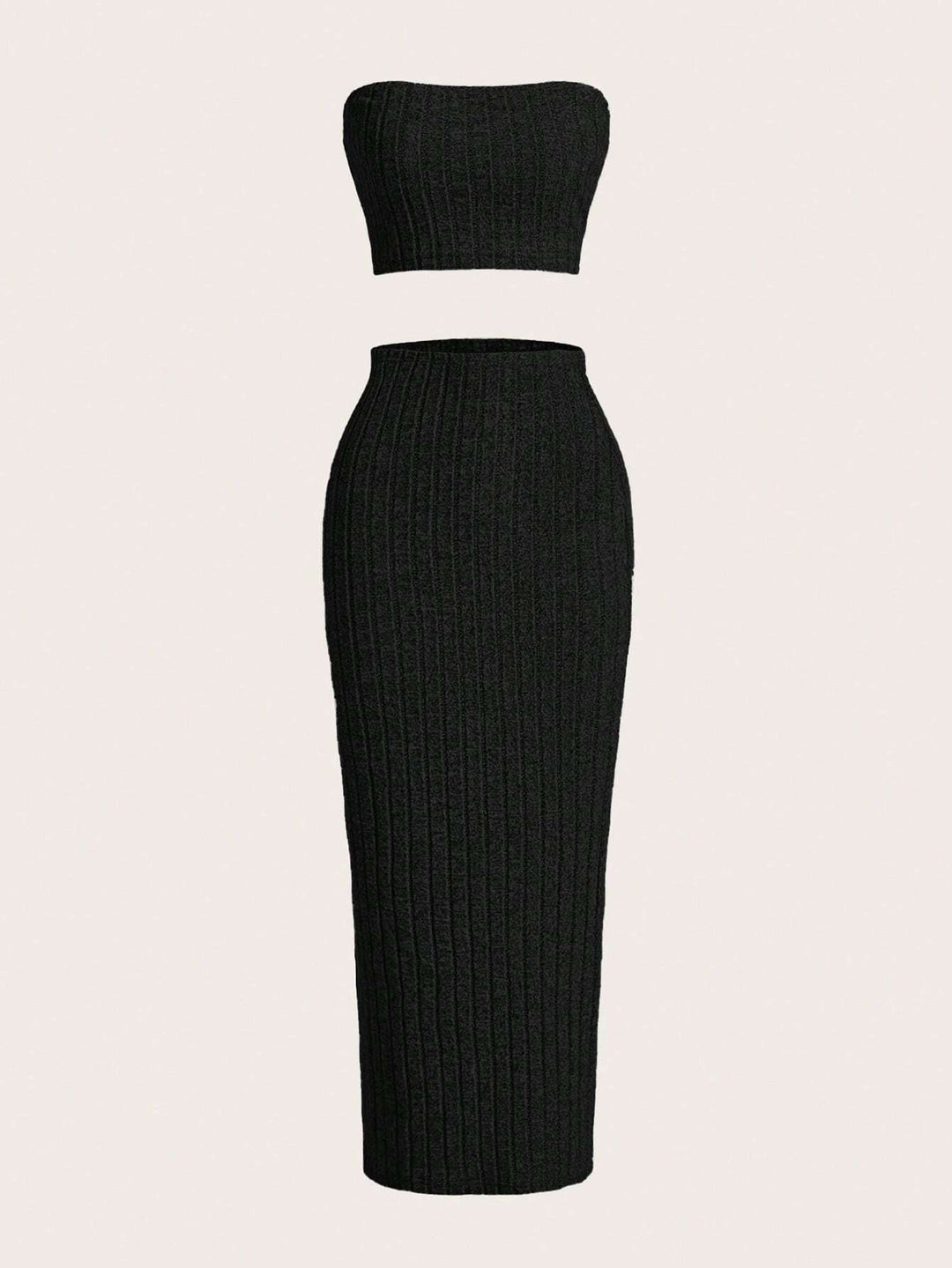 Black Off Shoulder Top And Fitted Midi Skirt