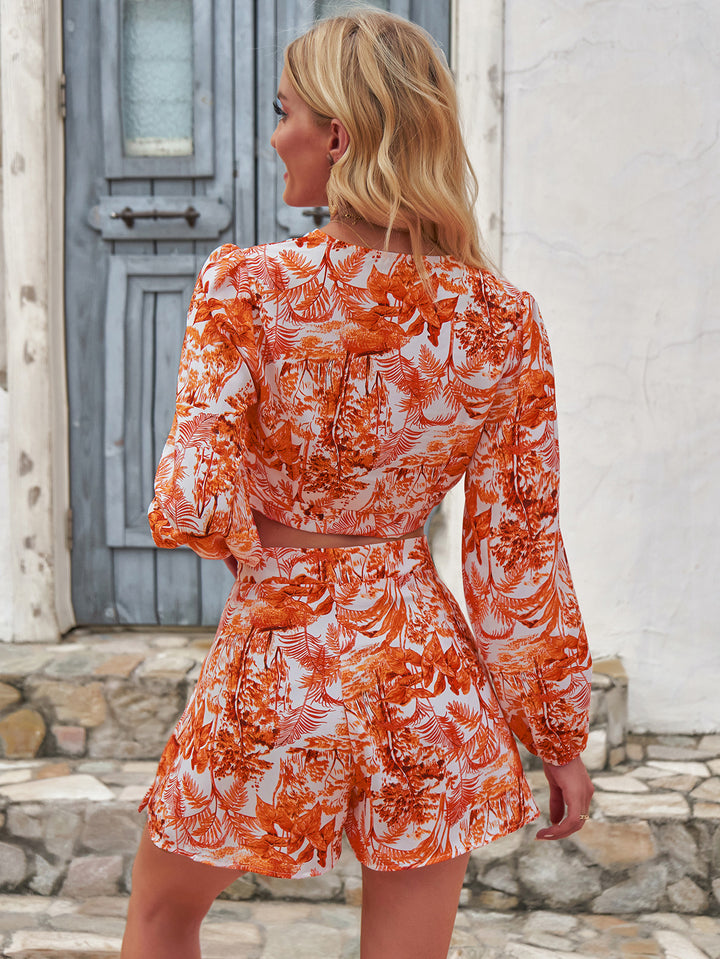 Orange Printed Shorts And Cropped Top Co-Ord Set