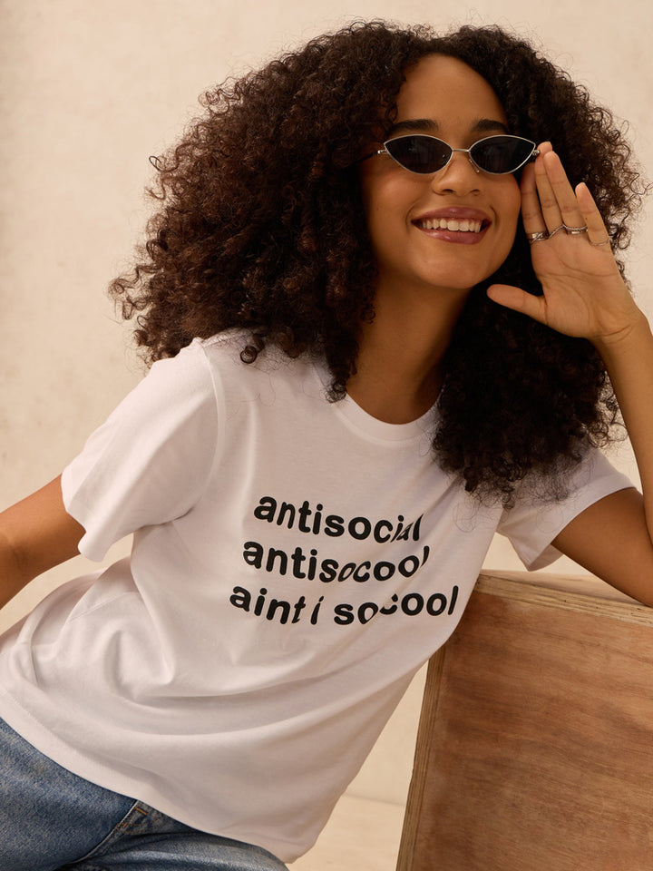 White Regular Fit Graphic Tshirt