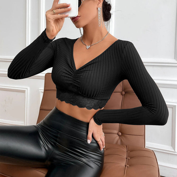 Black Full Sleeve V-Neck Top