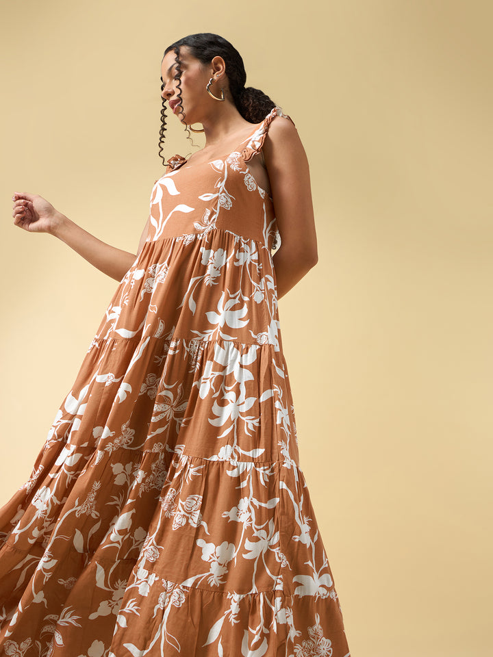 Rust Three Tied Fit & Flare Dress