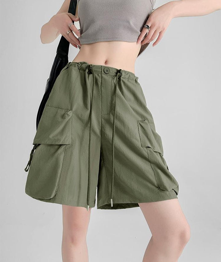Olive Relaxed Fit Drawstring Cargo Shorts