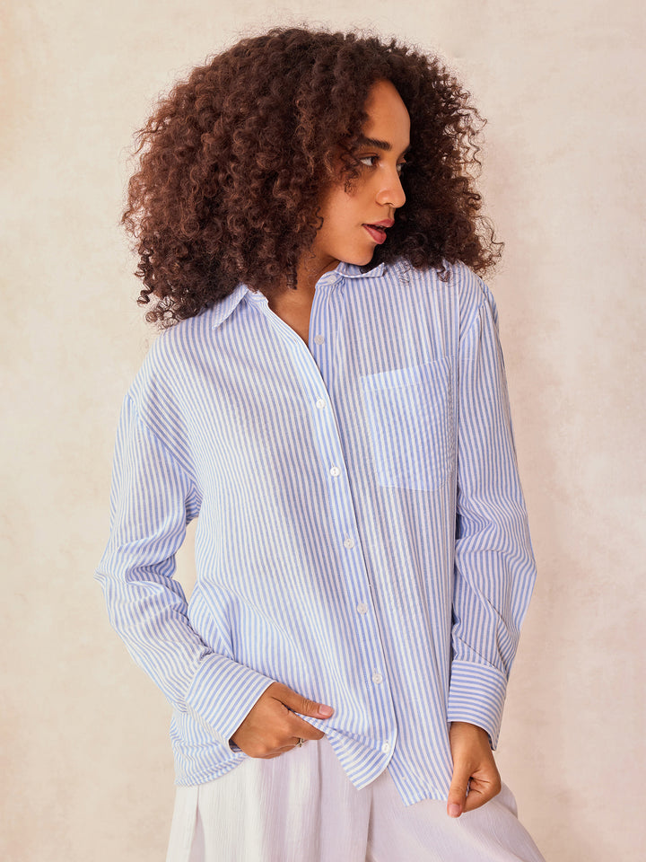 Blue Oversized Stripe Shirt