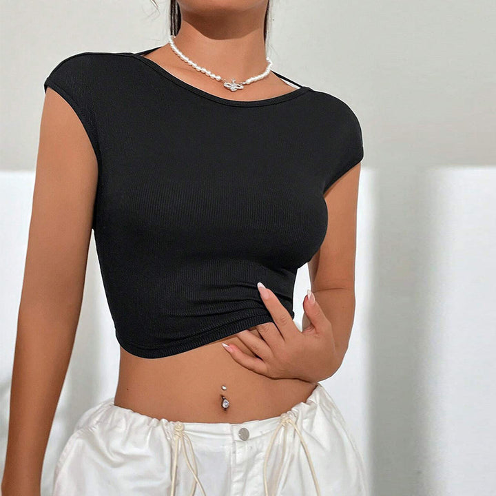 Black Cap Sleeved Backless Top