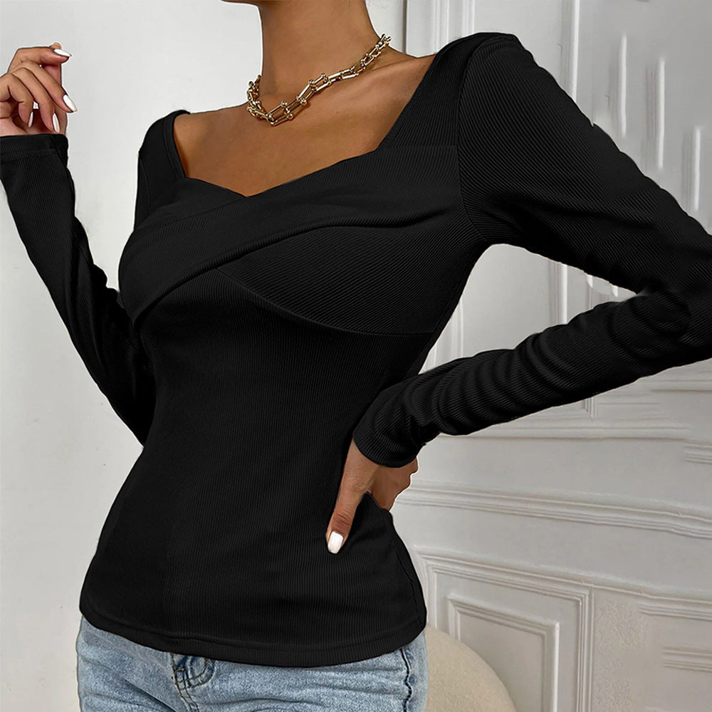 Black Scoop V- Neck Knit Top