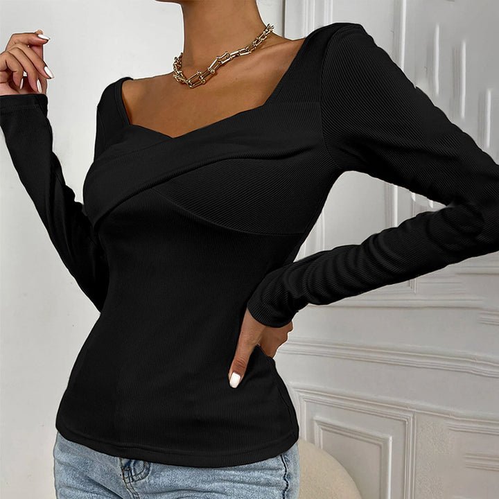 Black Scoop V- Neck Knit Top
