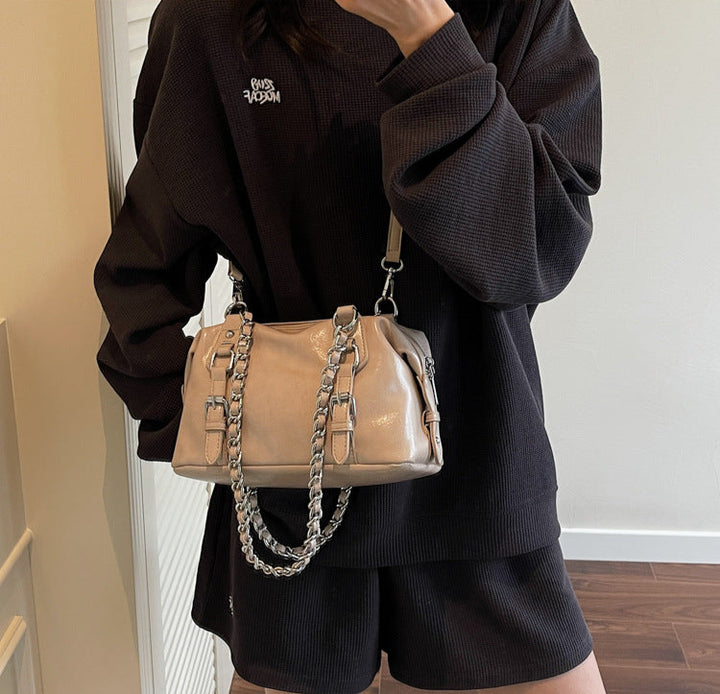 Khaki Buckle Charm Shoulder Bag