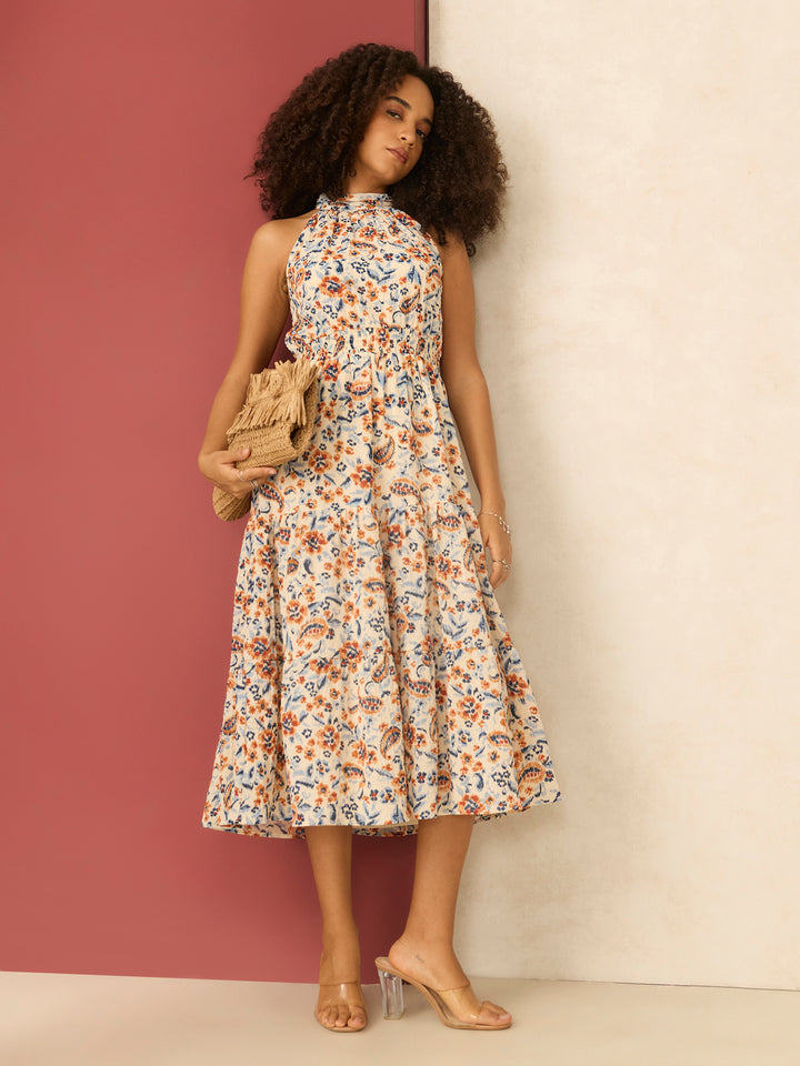 Multi Halter Neck Gathered Dress