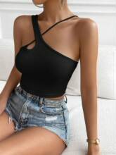 Black Criss Cross Asymmetric Strap Tank