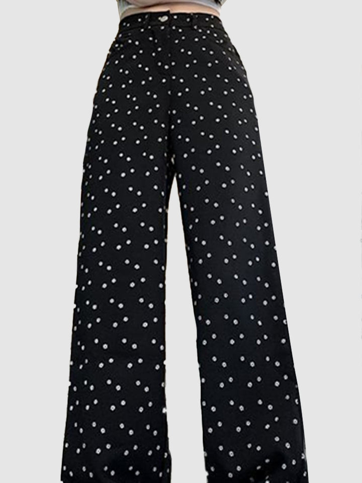 Black Floral Wide Fit Denim
