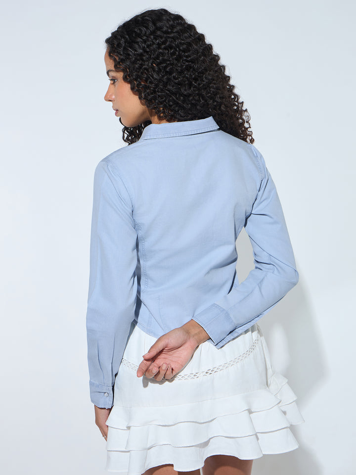 Blue Blue Half Sleeves Side Ruched Shirt