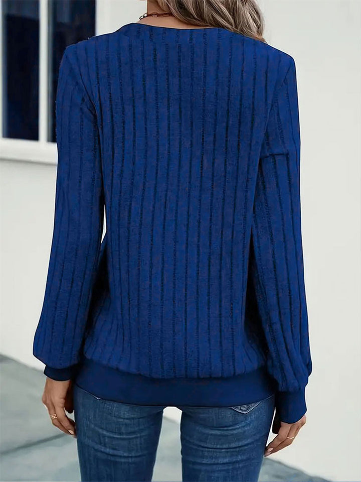 Navy Blue V Neck Full Sleeves  Top