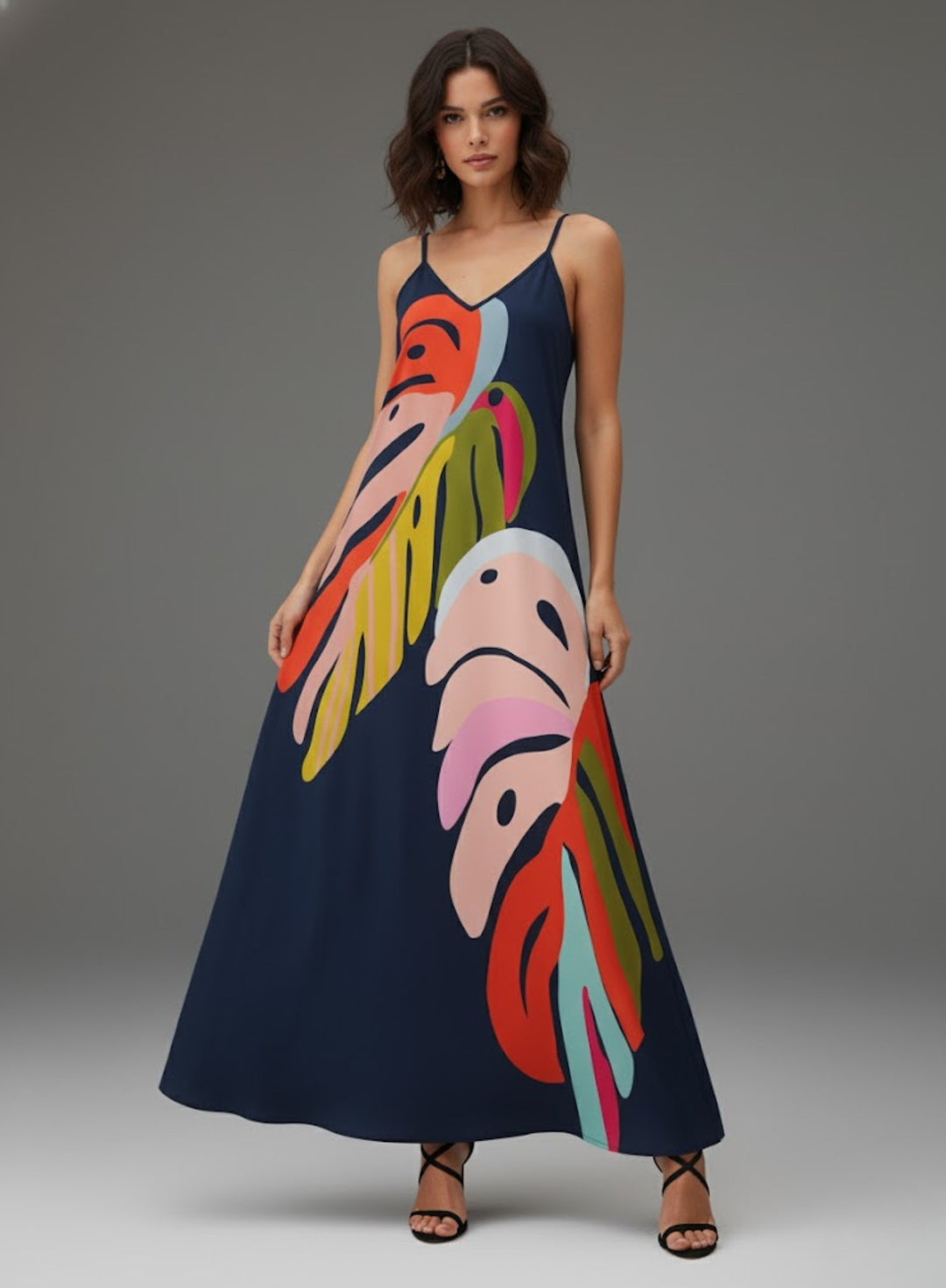 Navy Blue Bold Printed Vacation Dress