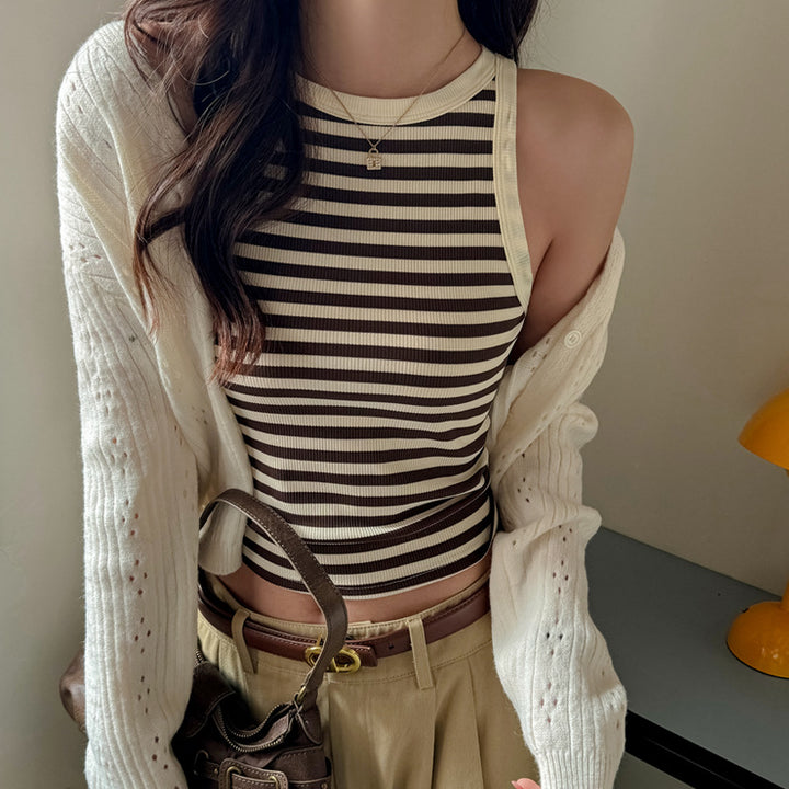 Brown Stripe Ribbed Tank Top