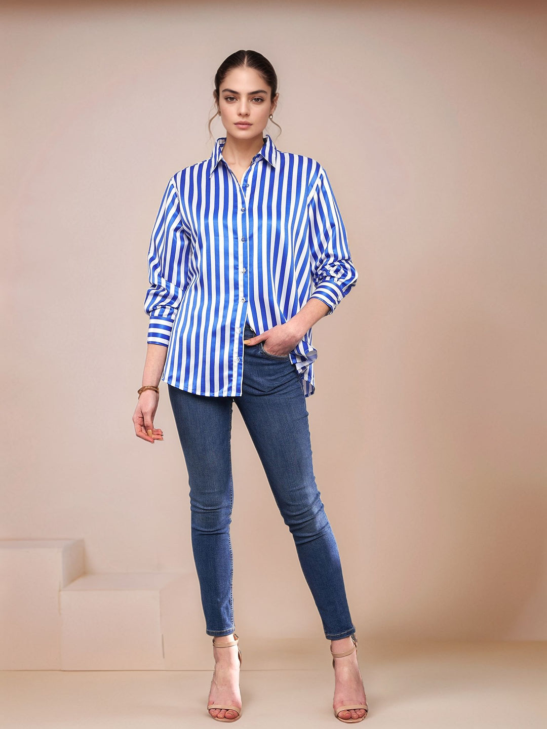 Blue Striped Collared Shirt