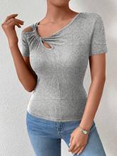 Grey Short Sleeve Neck Detail Top
