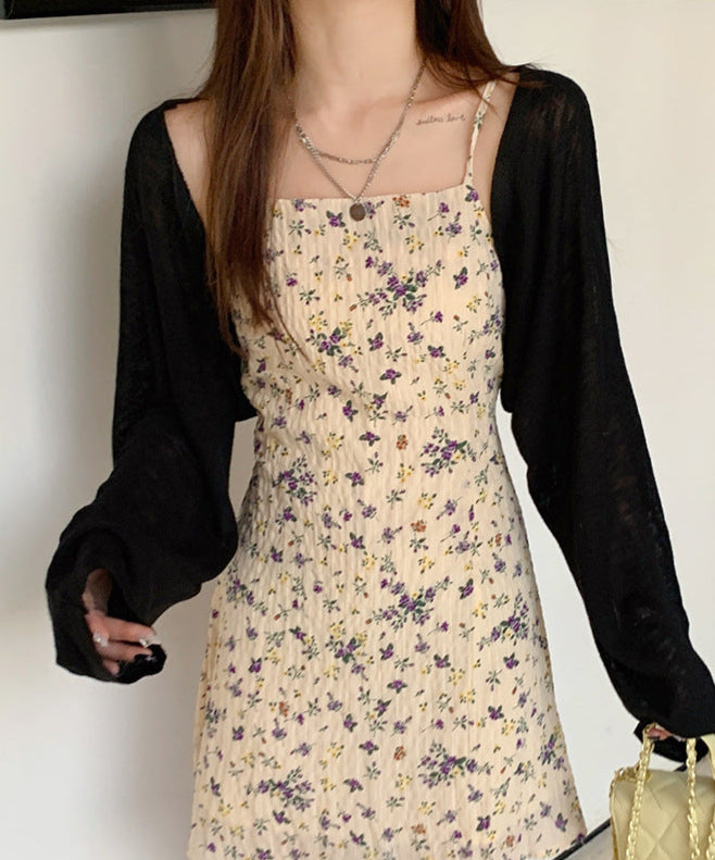 Black Full Sleeve Cropped Slouchy Cardigan