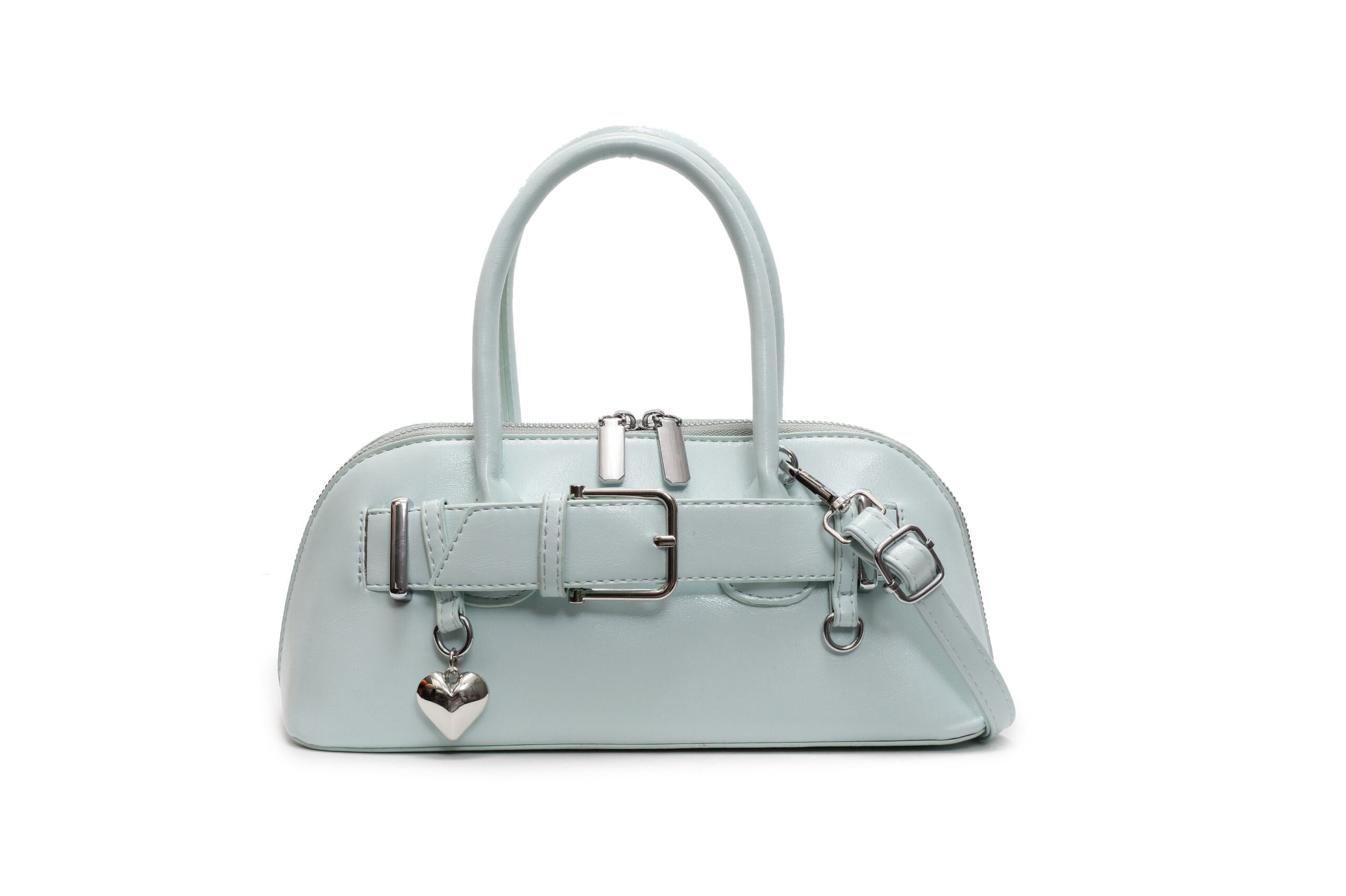 Blue Buckle Belted Hand Bag