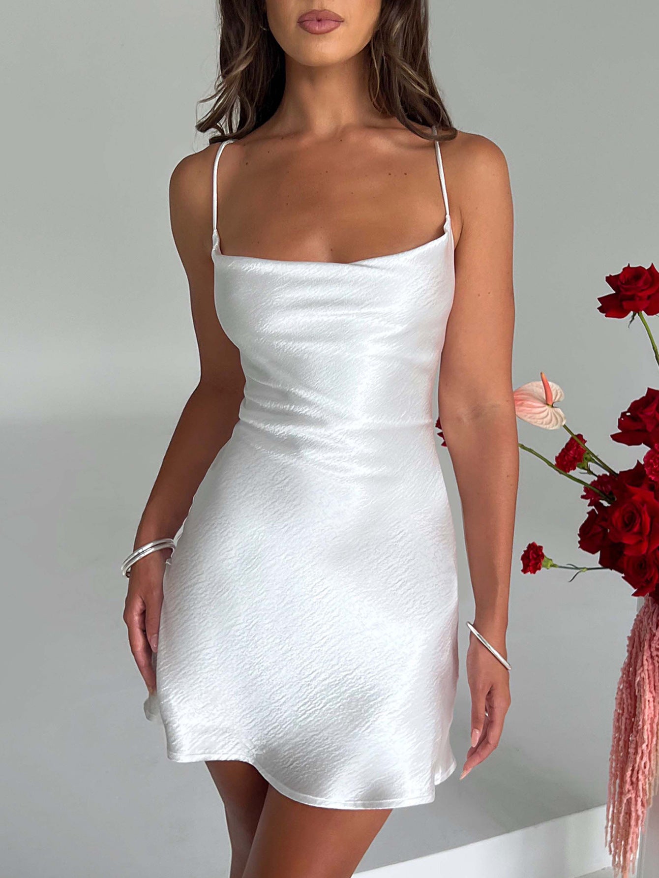 White Strappy Back Tie Up Dress