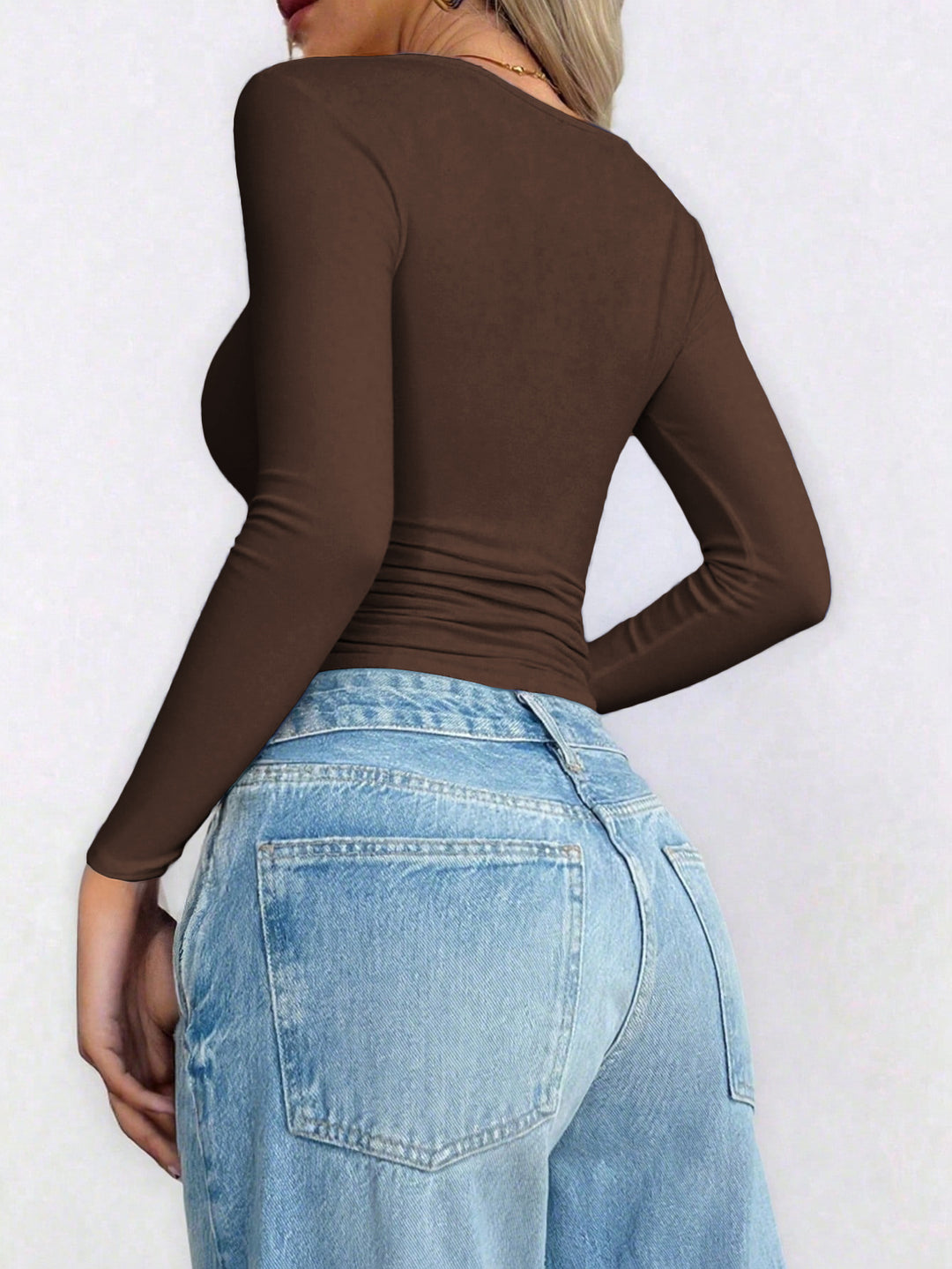 Brown Full Sleeve Round Neck Top