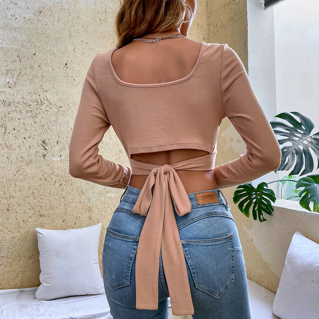 Pink Full Sleeved Scoop Neck Crop Top