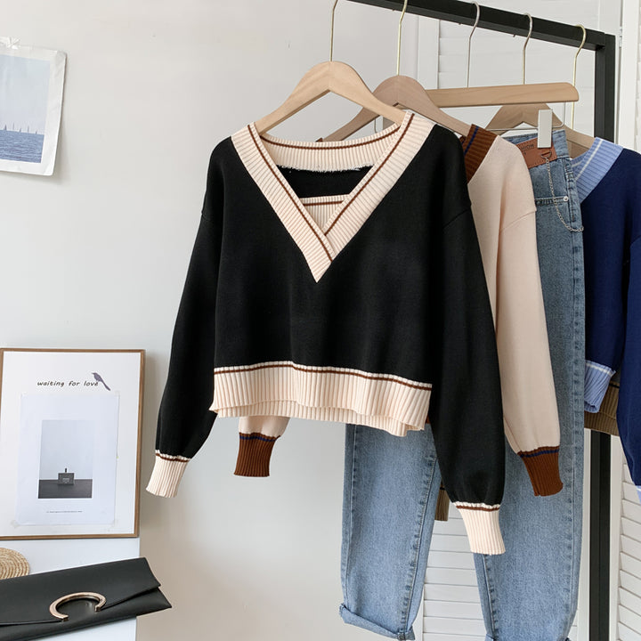 Black Full Sleeve Contrast Sweater