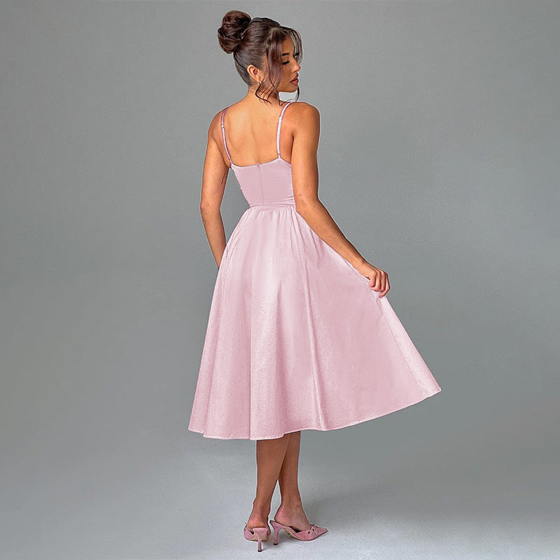 Pink Pointed Waistline Bustier Top Dress