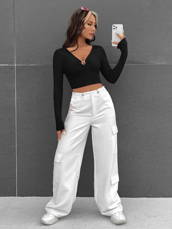 Black Full Sleeve Front Buckle Top