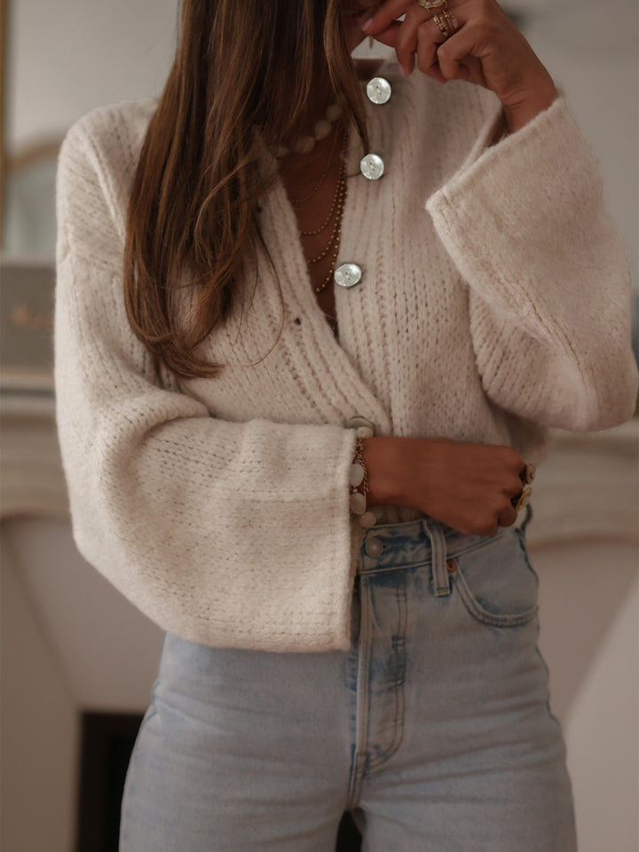 Cream Full Sleeves Button Down Slouchy Cardigans