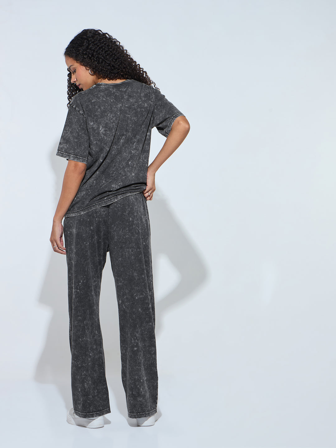 Grey Acid Wash T-Shirt And Straight Pant