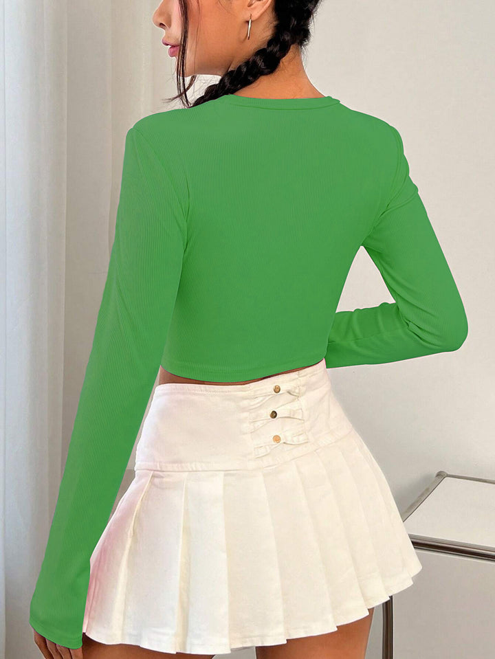 Green Full Sleeved Crop Top