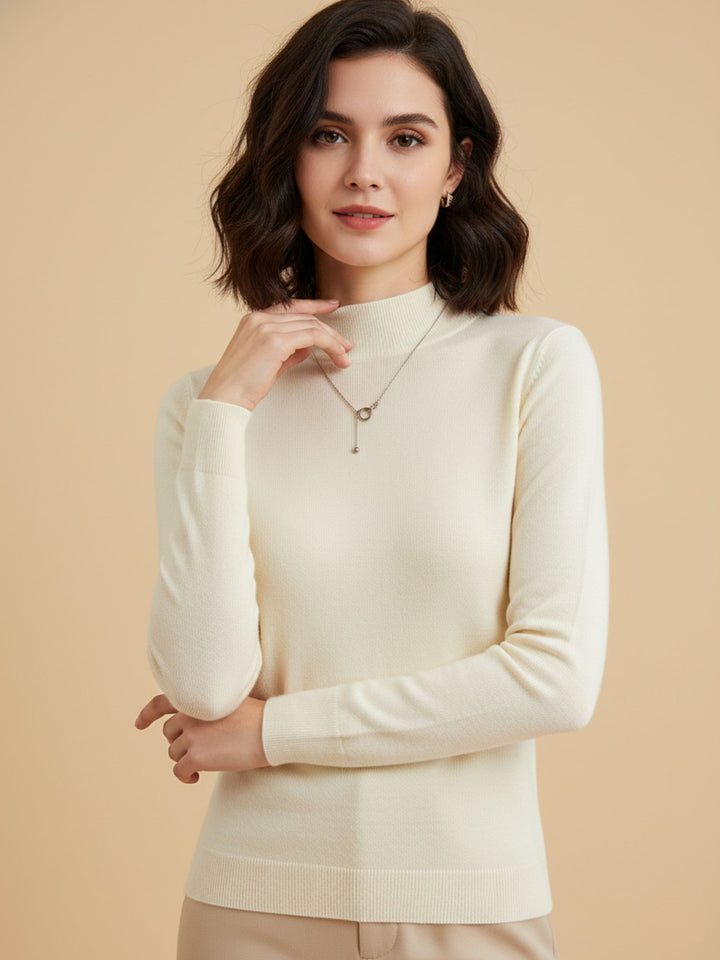 Cream Full Sleeve Mock Neck Sweater