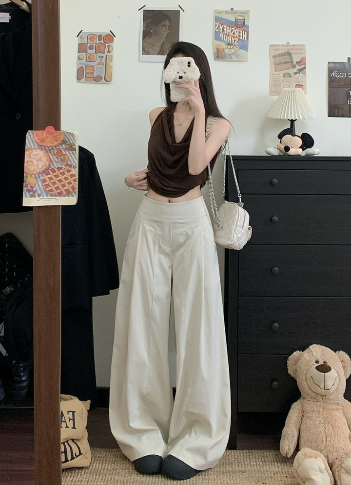 Off White High Waist Pleated Baggy Pant