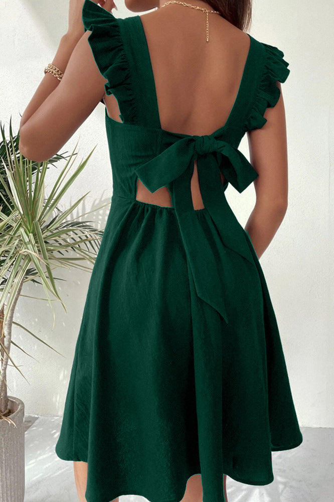 Green Ruffle Sleeve Dress