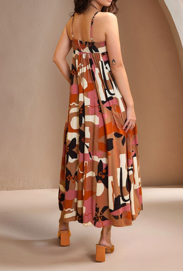 Black Spaghetti Strap Abstract Printed Dress