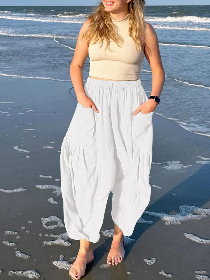 White Wide Leg Casual Cargo Pants