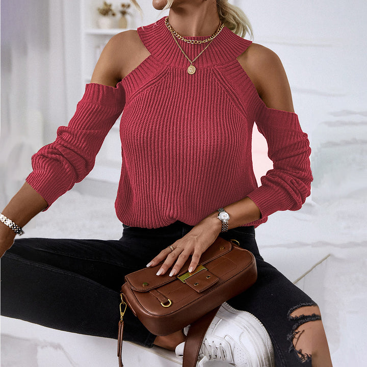 Red Cold Shoulder Turtle Neck Top