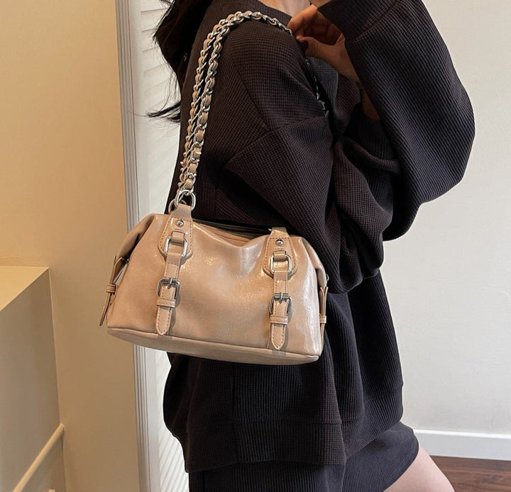 Khaki Buckle Charm Shoulder Bag