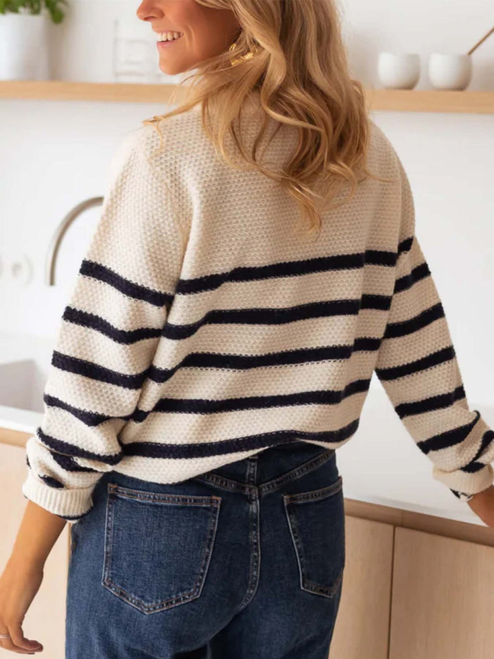 Cream Full Sleeves Striped Cardigan