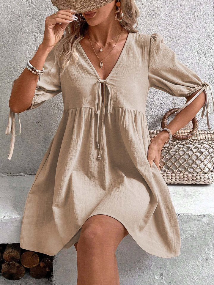 Khaki Front Tie Up Dress