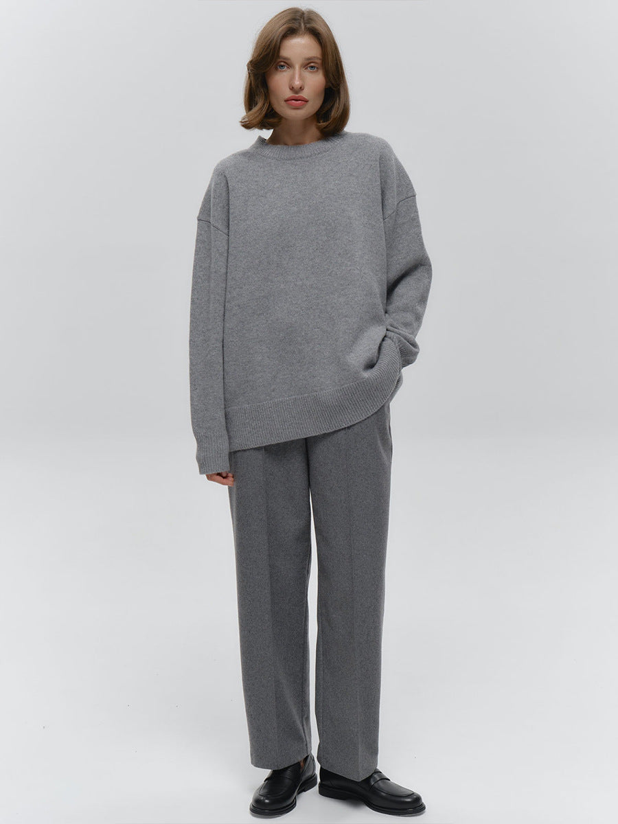 Grey High Neck Oversized Solid Sweater