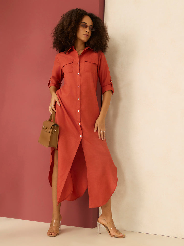 Orange Long Shirt Dress