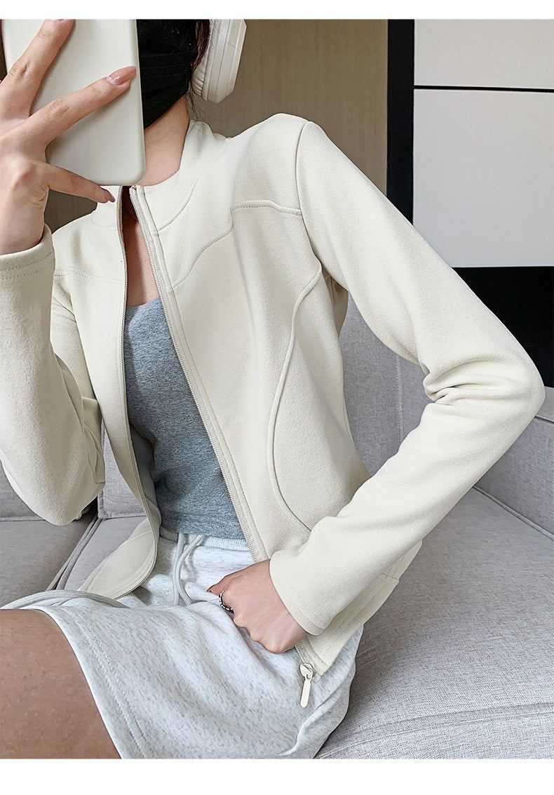 Beige Full Sleeve Front Zip Jacket